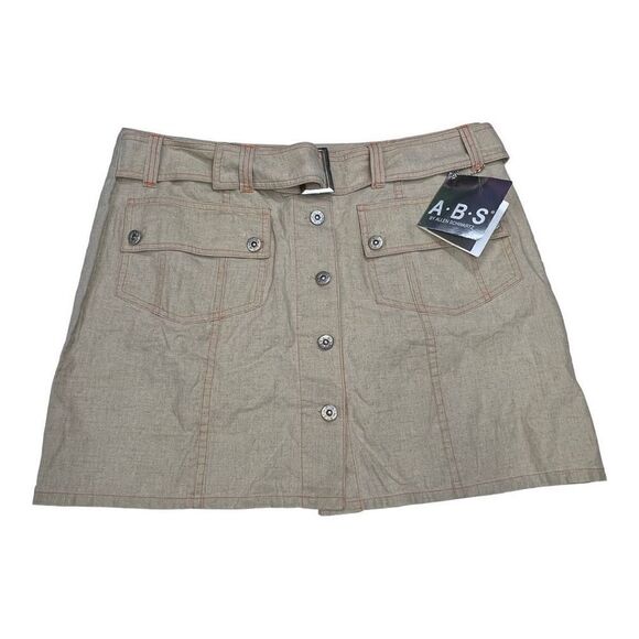 A.B.S by Allen Schwartz Skirt Women's Size 31 Large Taupe Buttoned Belted Linen - Picture 1 of 5